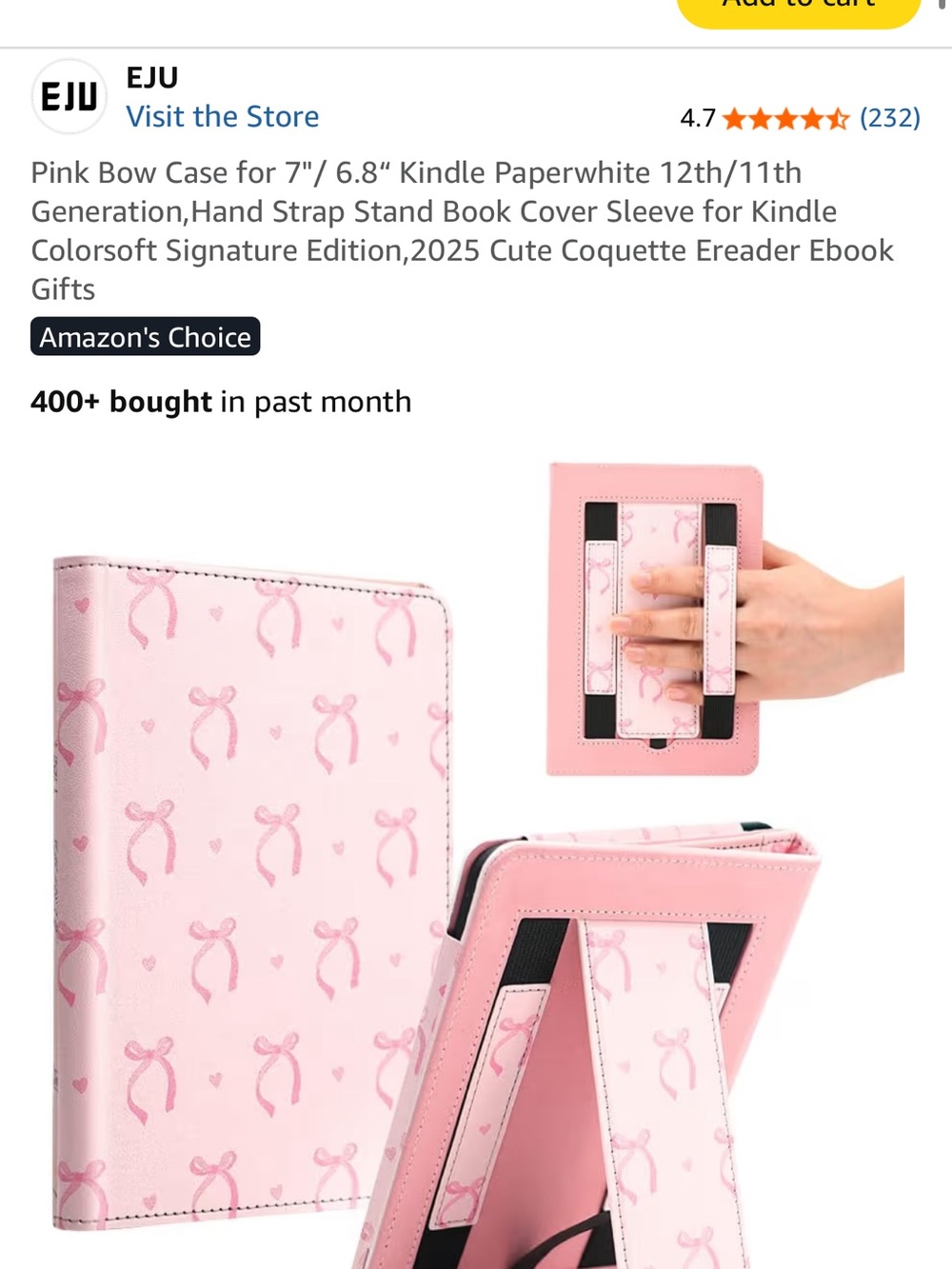 Pink Bow Pattern eBook Reader Cover Case - Picture 3 of 3